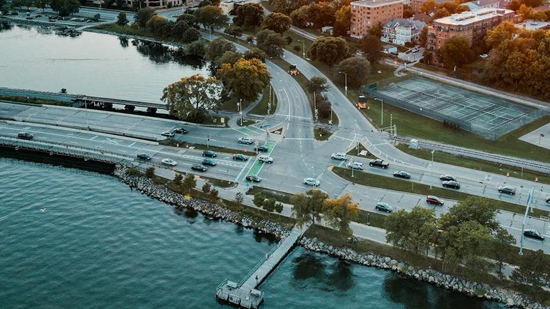Overlook of a city road